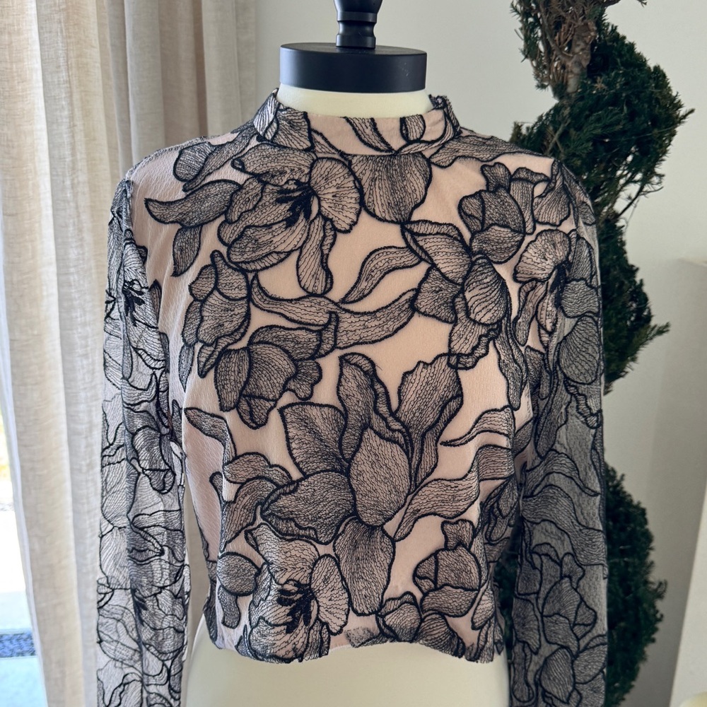 Wayf Black Floral Lace Blouse - Size XL
